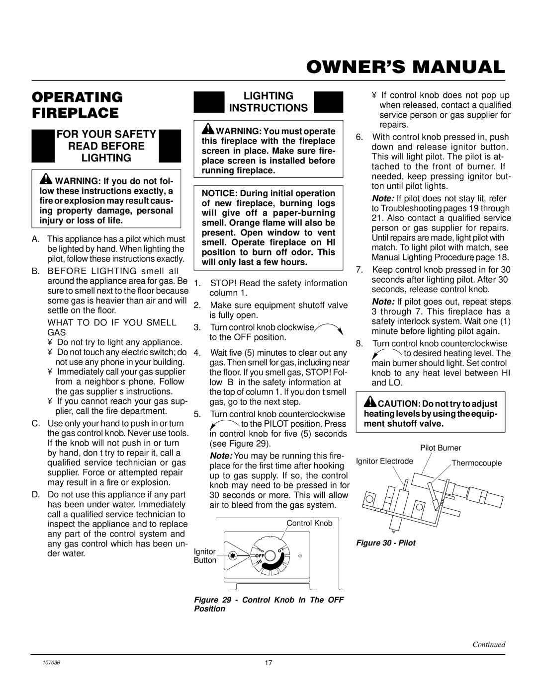 Desa CGCFTP 14, 000 to 26 Operating Fireplace, For Your Safety Read Before Lighting, Lighting Instructions 