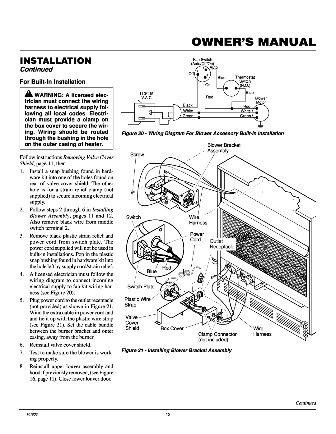 Desa CGCFTP 14, 000 to 26 installation manual For Built-InInstallation, Continued 