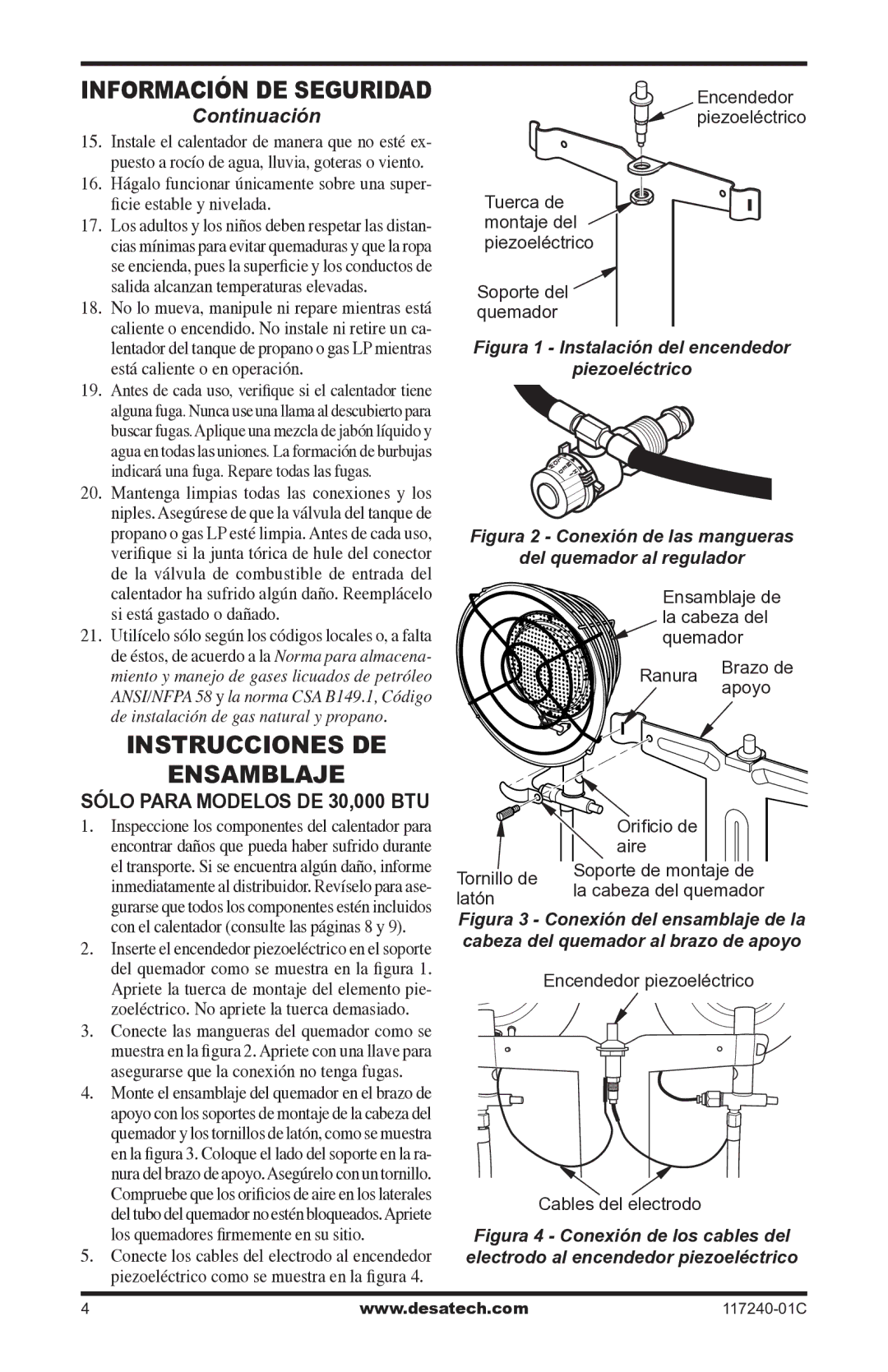 Desa 000-30, 10, 000 BTu owner manual Instrucciones de Ensamblaje, Sólo Para Modelos DE 30,000 BTU 