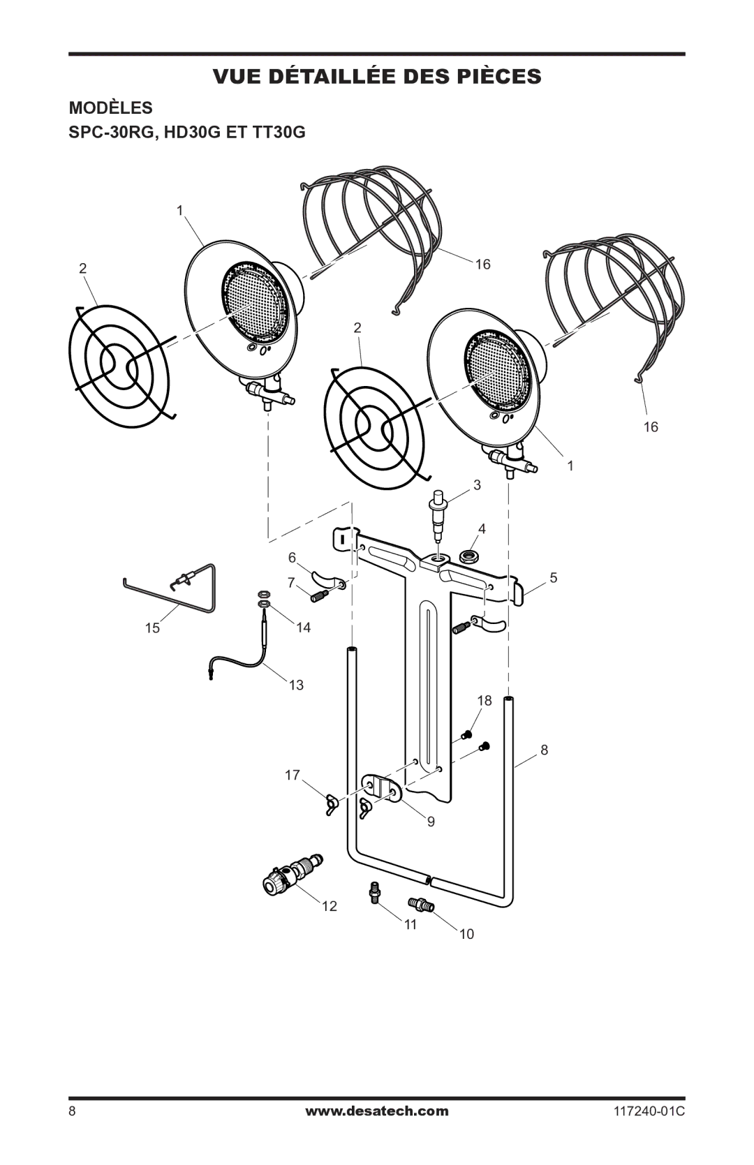 Desa 000 BTu, 10, 000-30 owner manual Vue détaillée des pièces, Modèles, SPC-30RG, HD30G et TT30G 