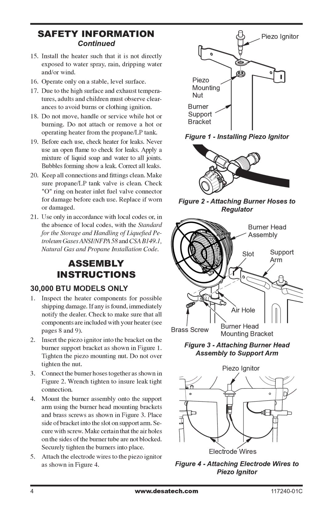 Desa 000 BTu, 10, 000-30 owner manual Assembly Instructions, 30,000 Btu Models only 