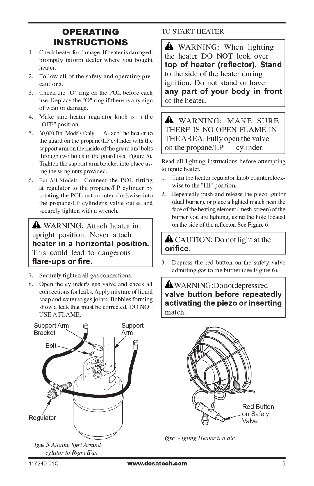 Desa 000-30, 10, 000 BTu owner manual Operating Instructions, To Start Heater 