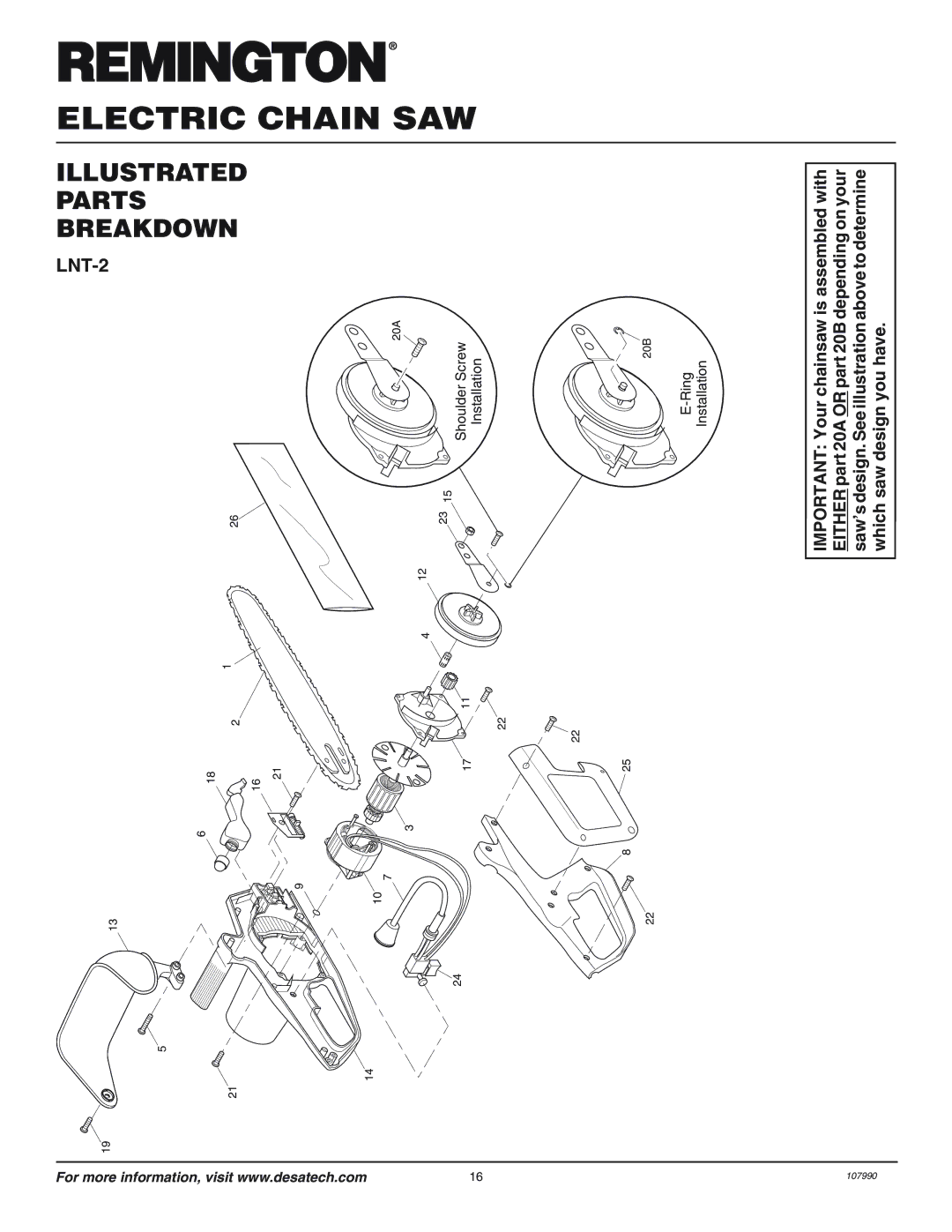 Desa 100089-04, 100089-08 Illustrated Parts Breakdown, LNT-2, Is assembled with depending on your above to determine 