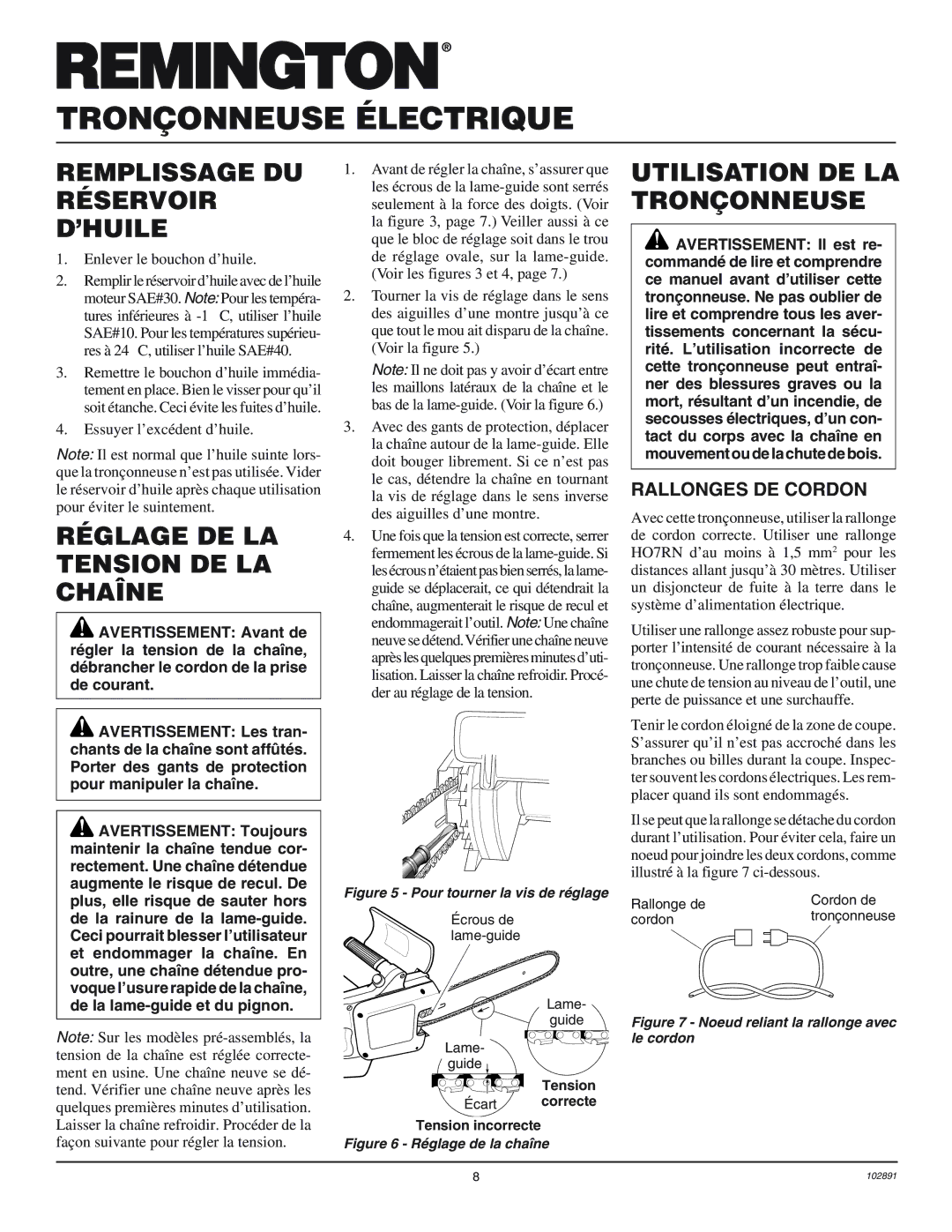 Desa 100271-01 Remplissage DU Réservoir D’HUILE, Réglage DE LA Tension DE LA Chaîne, Utilisation DE LA Tronçonneuse 