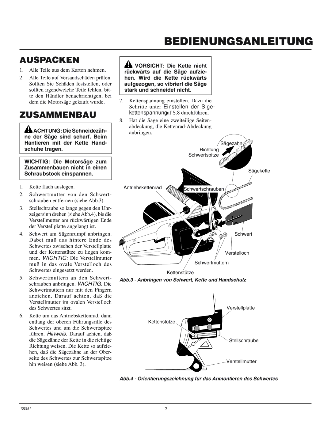 Desa 100271-01 owner manual Auspacken, Zusammenbau 