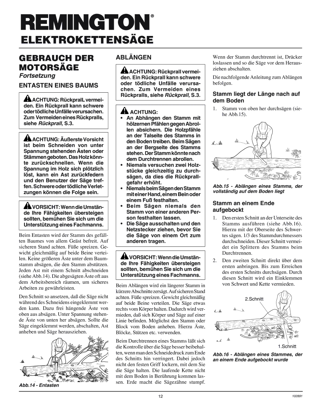 Desa 100271-01 Entasten Eines Baums, Ablängen, Stamm liegt der Länge nach auf dem Boden, Stamm an einem Ende aufgebockt 