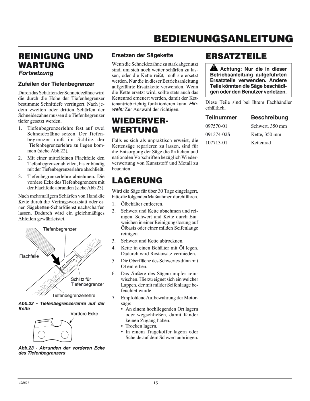 Desa 100271-01 owner manual Wiederver Wertung, Lagerung, Ersatzteile 