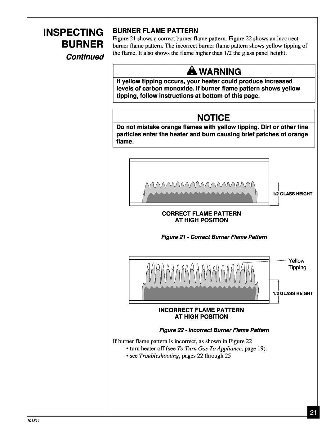 Desa 101811-01C.pdf installation manual Inspecting Burner, Continued, Burner Flame Pattern 