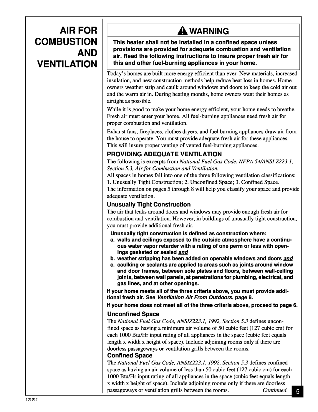 Desa 101811-01C.pdf installation manual Air For Combustion And Ventilation, Providing Adequate Ventilation 