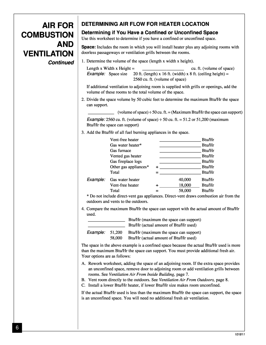 Desa 101811-01C.pdf Air For Combustion And Ventilation, Continued, Determining Air Flow For Heater Location 