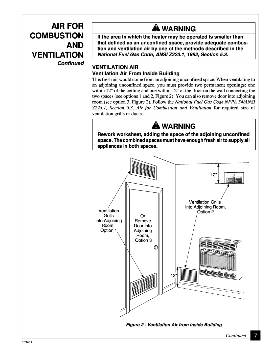 Desa 101811-01C.pdf Air For Combustion And Ventilation, Continued, Ventilation Air From Inside Building 