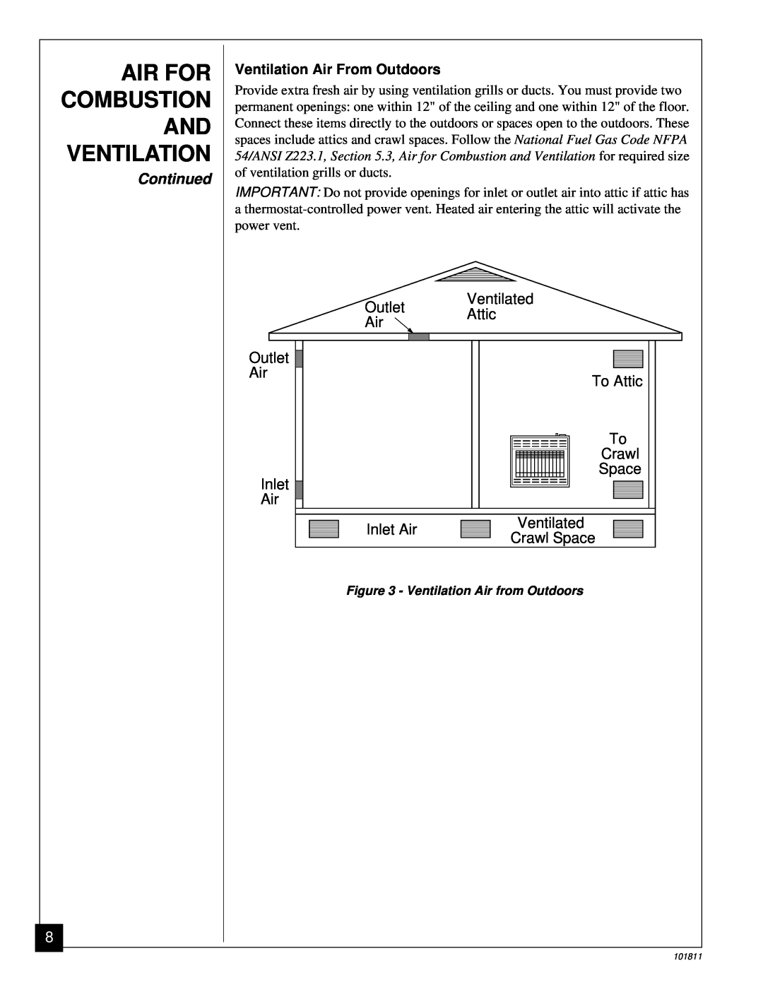 Desa 101811-01C.pdf Air For Combustion And Ventilation, Continued, Ventilated Outlet Attic Air, To Attic, Inlet Air 