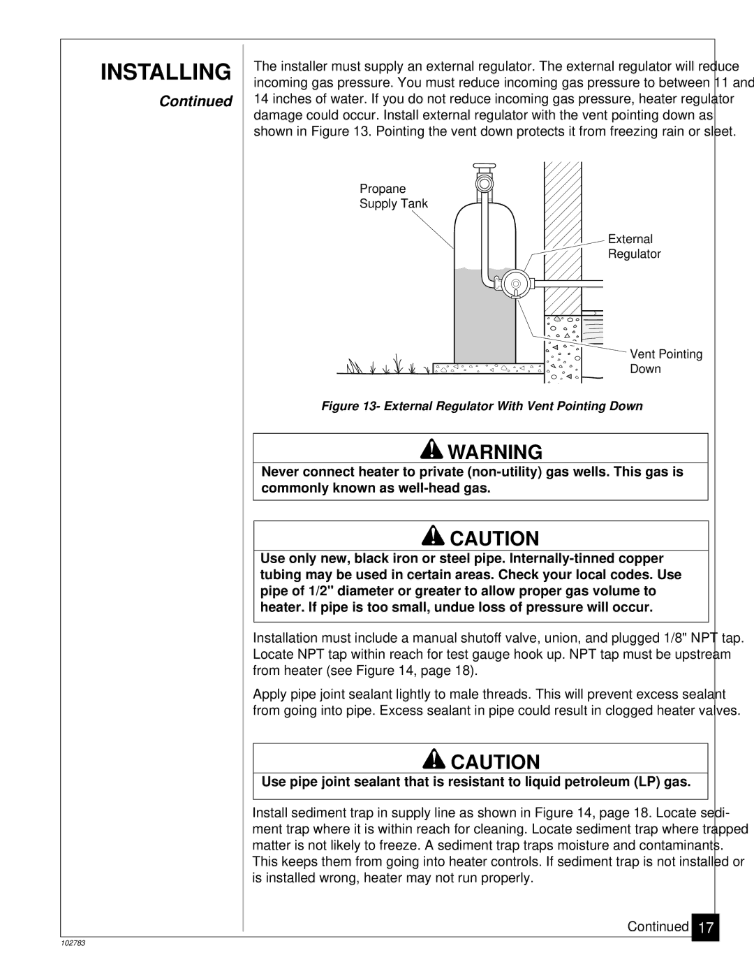 Desa 102783-01B installation manual External Regulator With Vent Pointing Down 