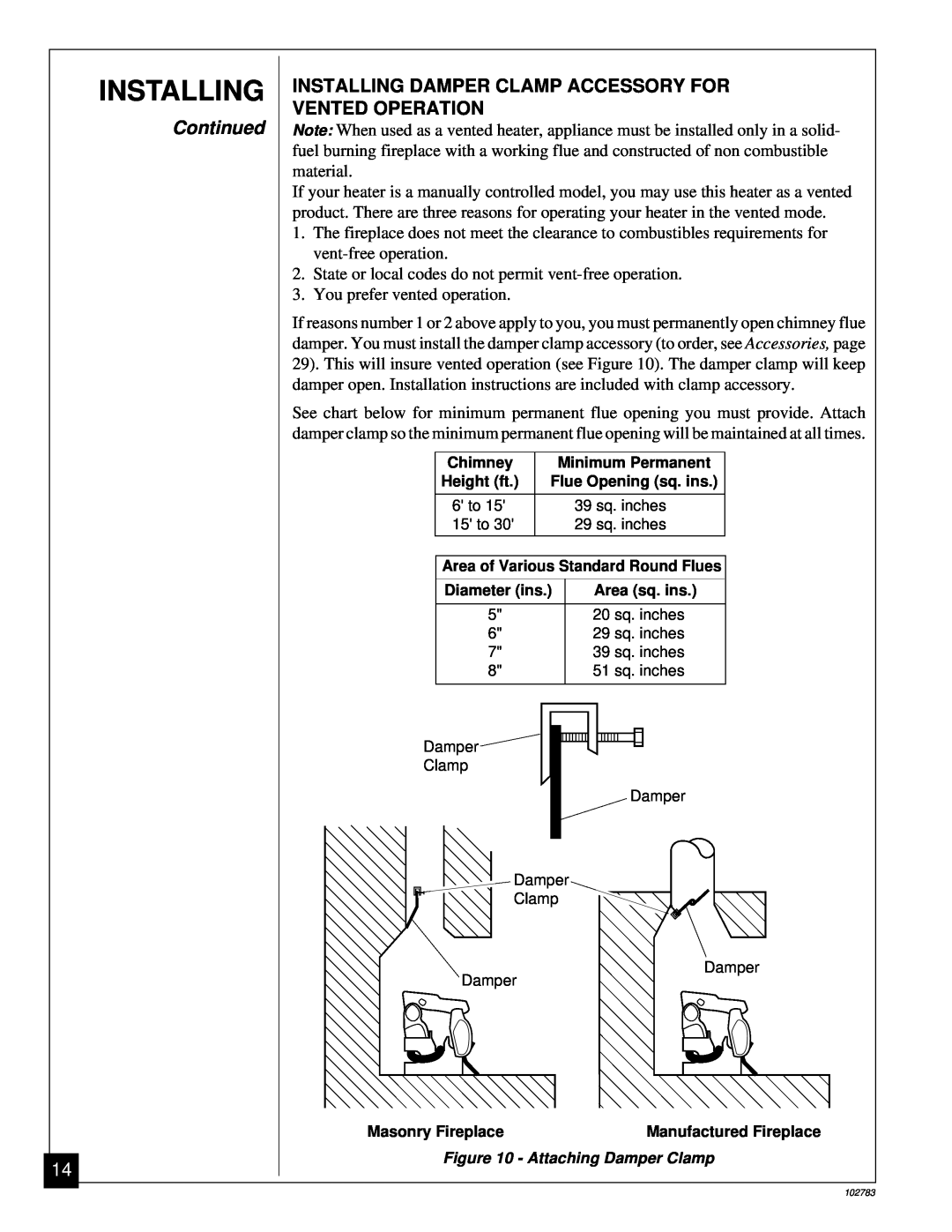 Desa 102783-01B installation manual Installing, Continued, You prefer vented operation 