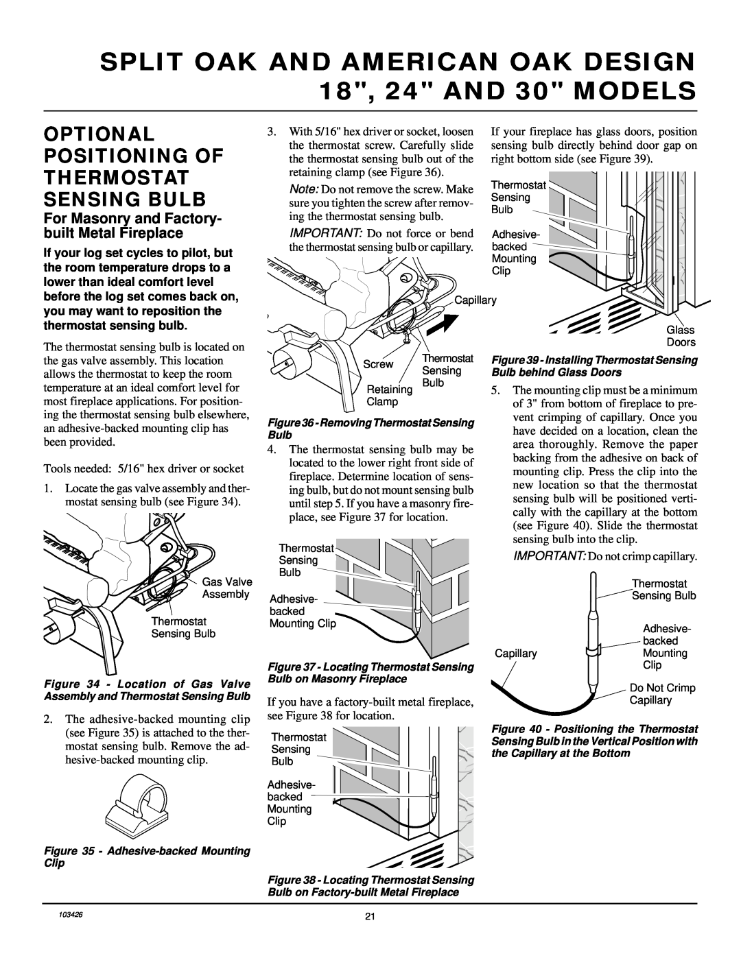 Desa 103426-01 Optional Positioning Of Thermostat Sensing Bulb, For Masonry and Factory- built Metal Fireplace 