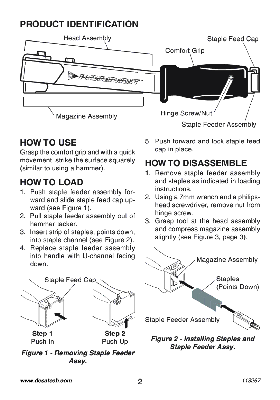 Desa 10401 operating instructions Product Identification, HOW to USE, HOW to Load, HOW to Disassemble 