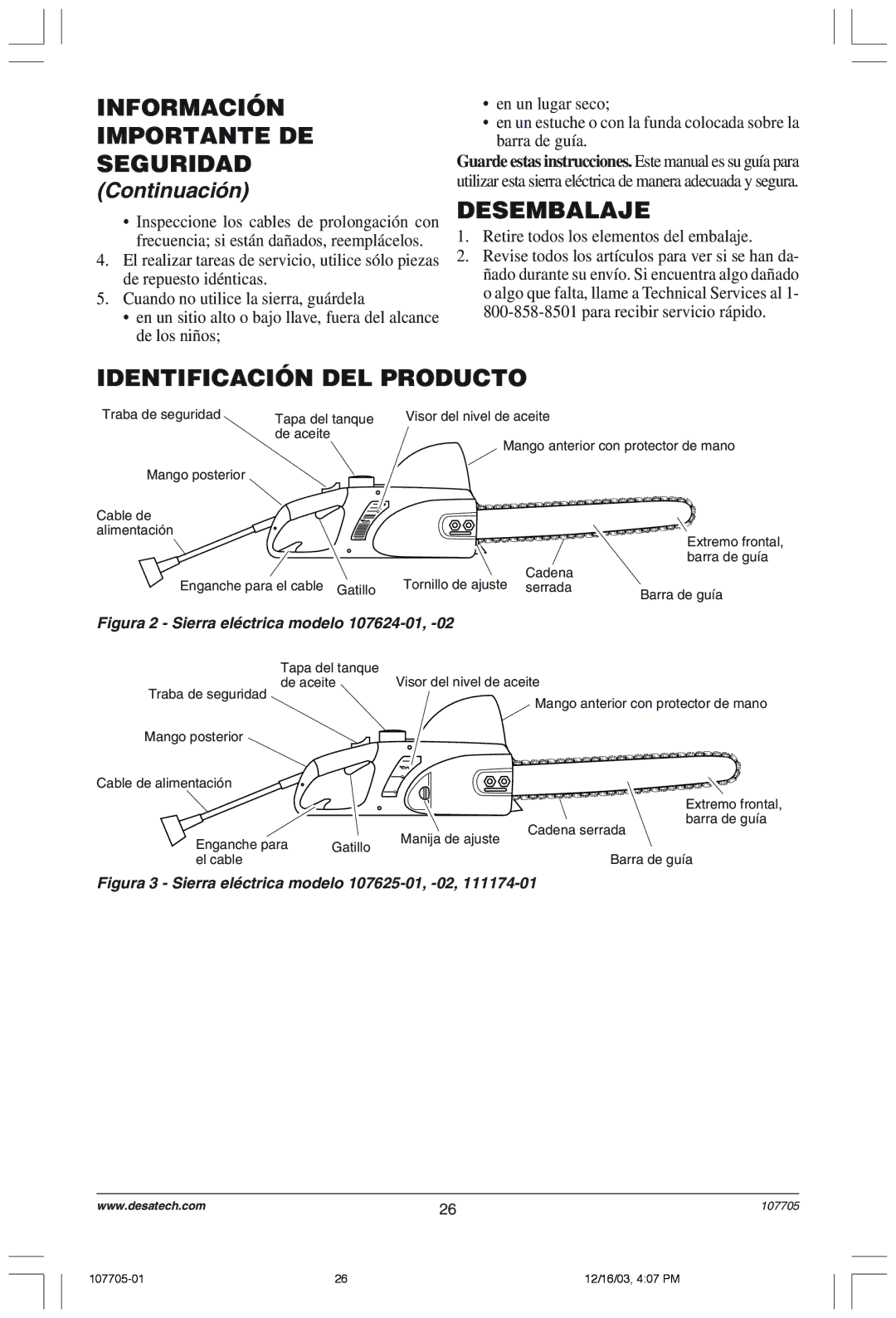 Desa 107624-01 owner manual Desembalaje, Identificación DEL Producto, Retire todos los elementos del embalaje 