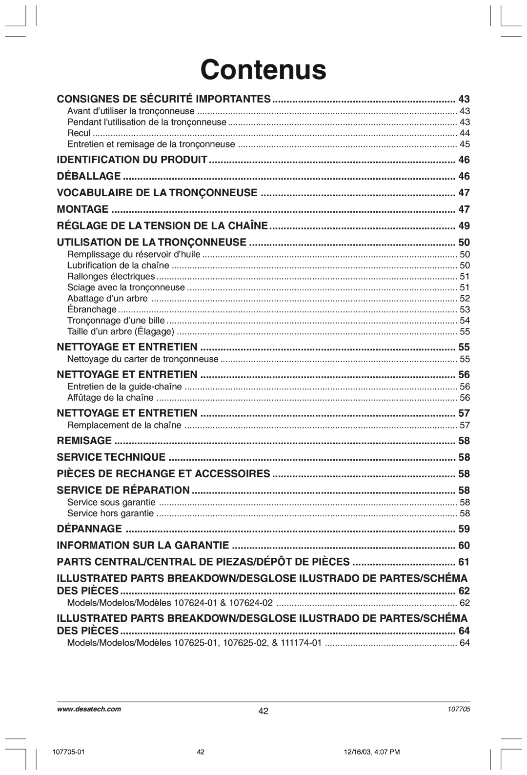 Desa 107624-01 Identification DU Produit, Vocabulaire DE LA TRON‚ONNEUSE Montage, Utilisation DE LA TRON‚ONNEUSE 