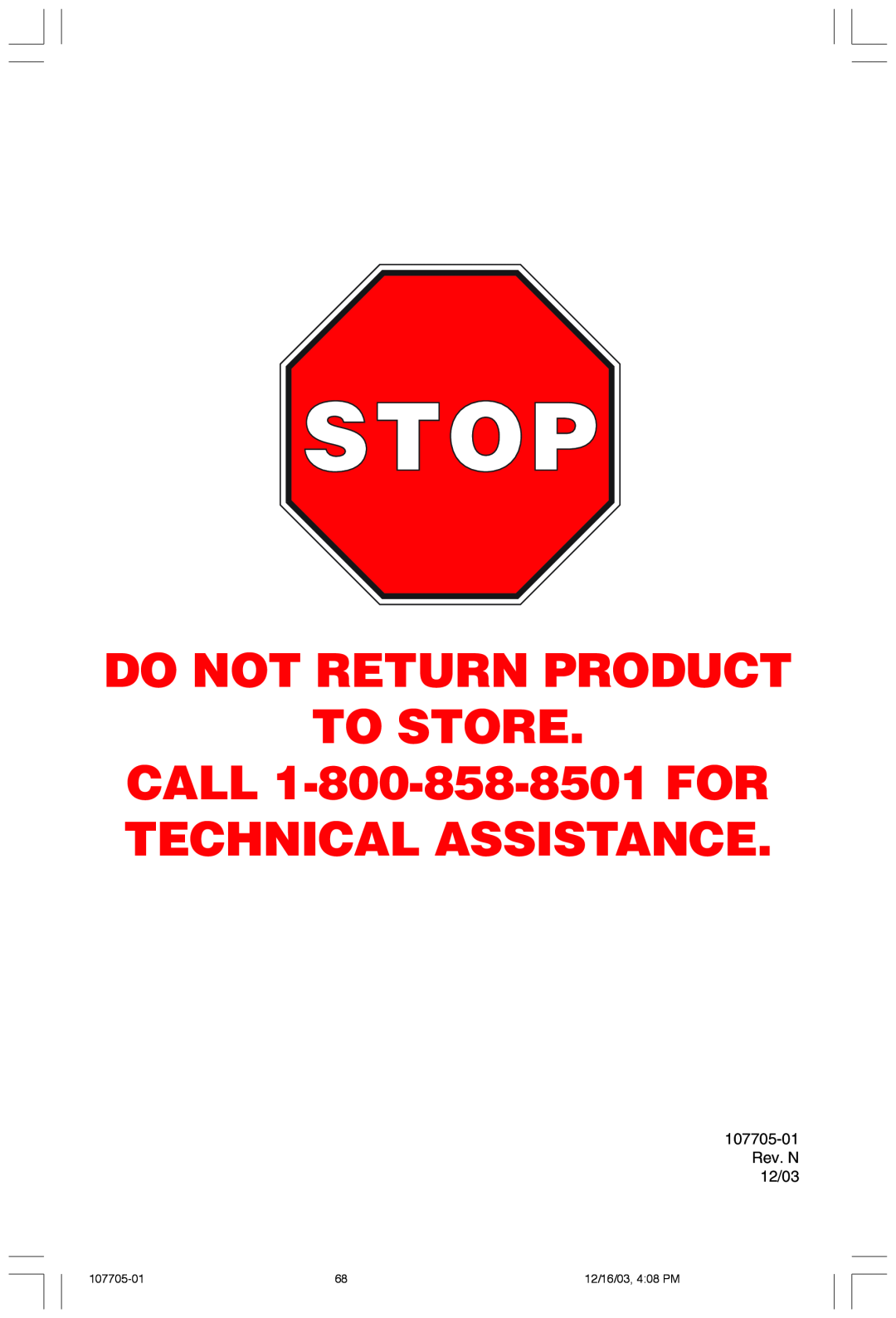 Desa 107624-01 owner manual Stop, Do Not Return Product To Store, CALL 1-800-858-8501FOR TECHNICAL ASSISTANCE, 107705-01 