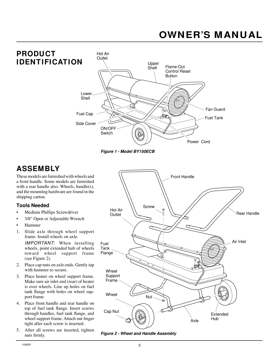 Desa 10BY150ECB owner manual Product Identification, Assembly 