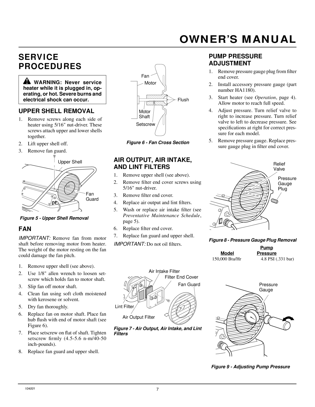 Desa 10BY150ECB owner manual Service Procedures, Upper Shell Removal, Fan, AIR OUTPUT, AIR INTAKE, and Lint Filters 