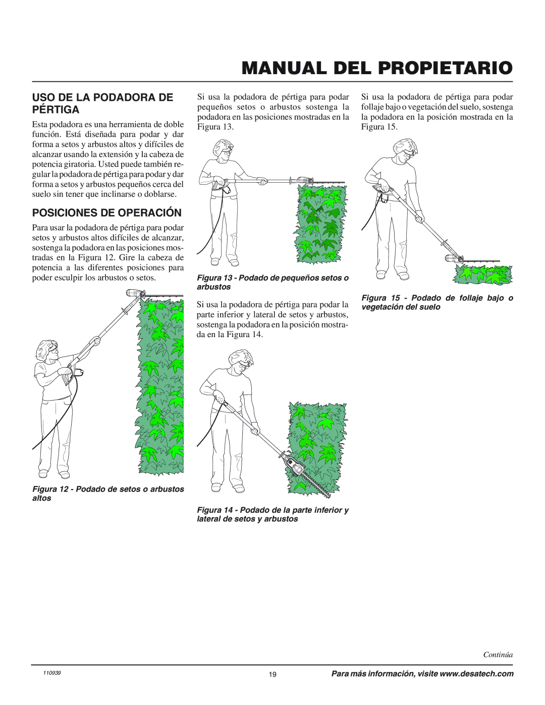 Desa 110946-01 owner manual USO DE LA Podadora DE Pértiga, Posiciones DE Operación 