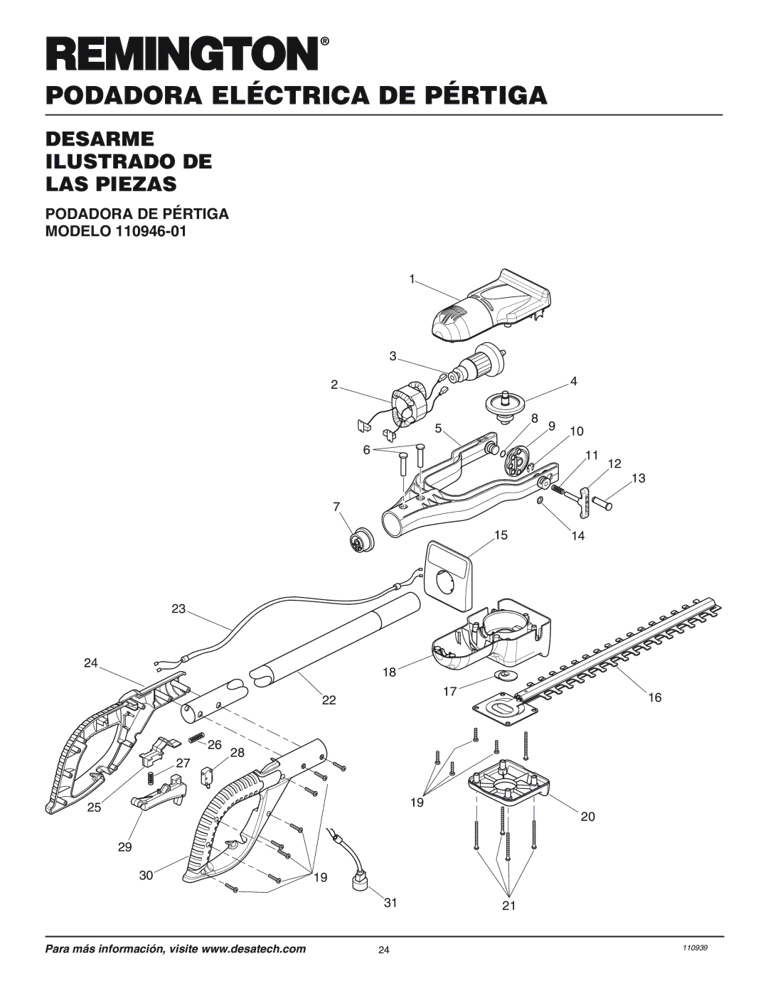 Desa 110946-01 owner manual Desarme Ilustrado DE LAS Piezas, Podadora DE Pértiga 