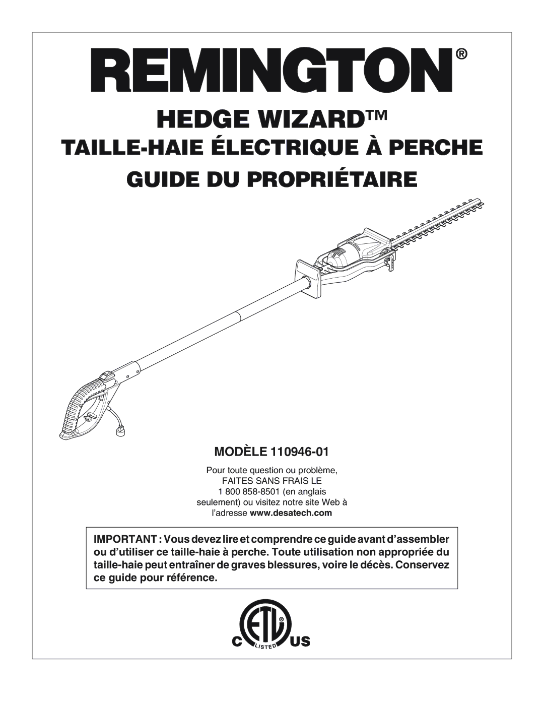 Desa 110946-01 owner manual TAILLE-HAIE Électrique À Perche Guide DU Propriétaire 