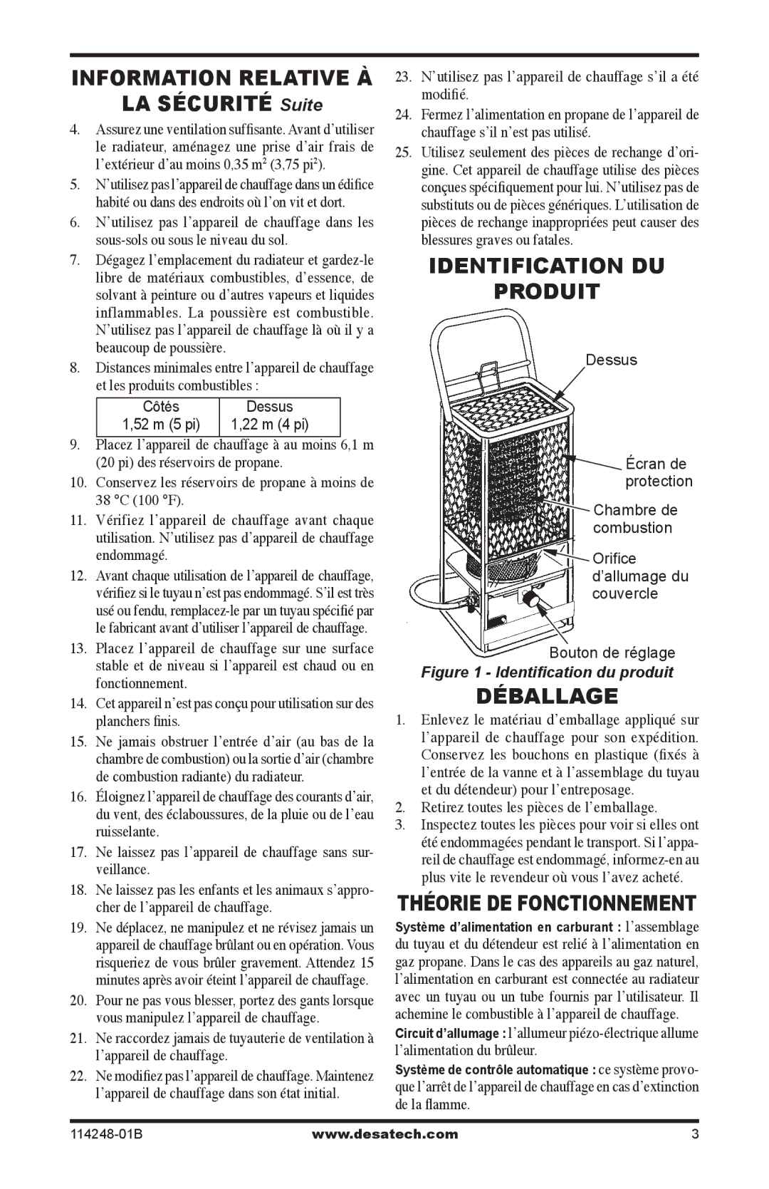 Desa 125-RN owner manual Identification DU Produit, Déballage 