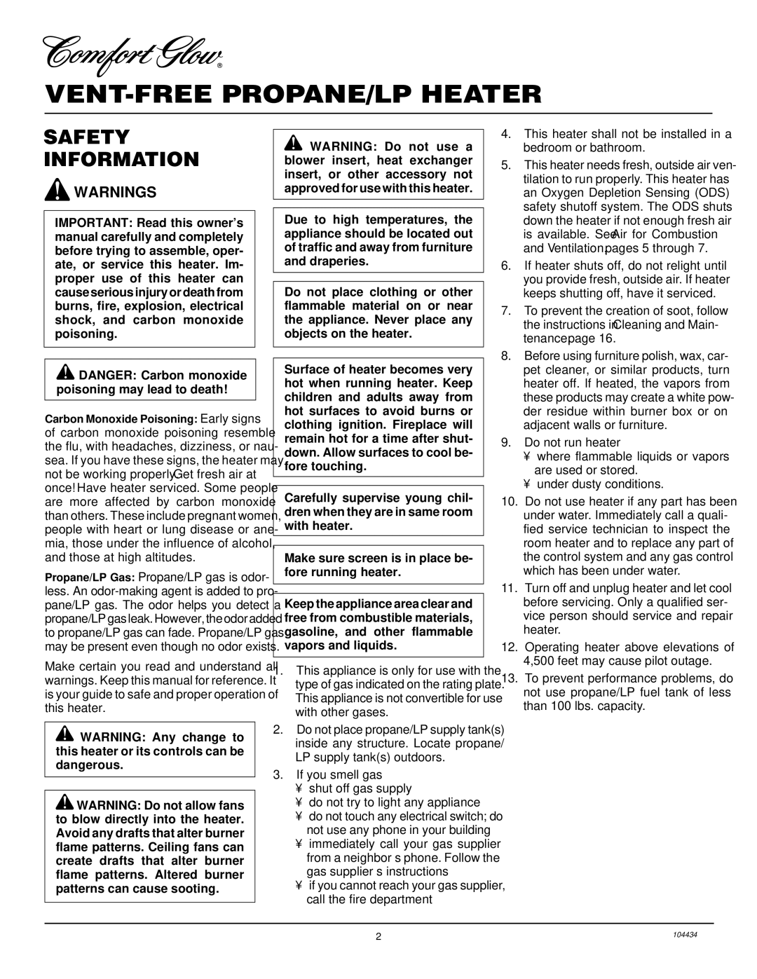 Desa 15, 000 to 30 installation manual VENT-FREE PROPANE/LP Heater, Safety Information 