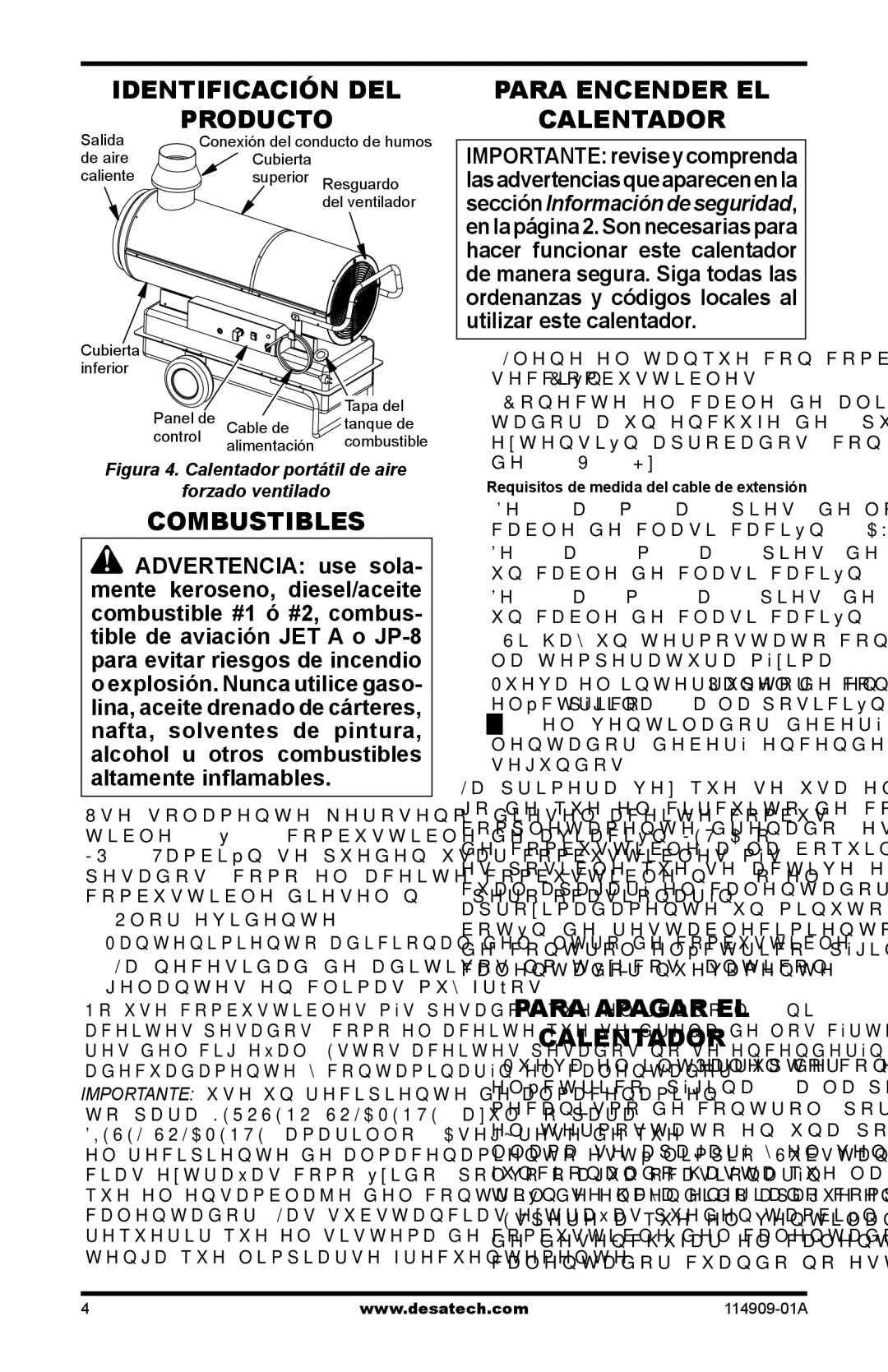 Desa 280-IF, 160-IF owner manual Combustibles, Para Encender EL Calentador, Para Apagar EL Calentador, Olor evidente 