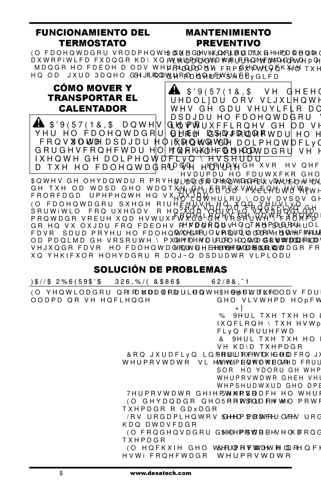 Desa 160-IF, 280-IF Funcionamiento DEL Termostato, Cómo Mover Y Transportar EL Calentador, Mantenimiento Preventivo 