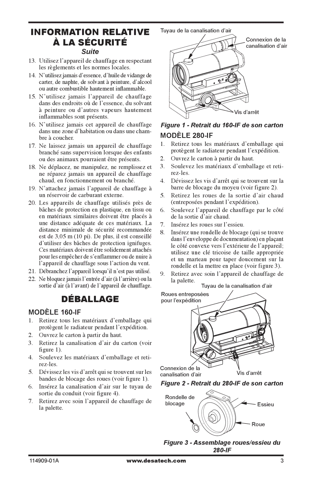 Desa owner manual Déballage, Modèle 160-IF, Modèle 280-IF 