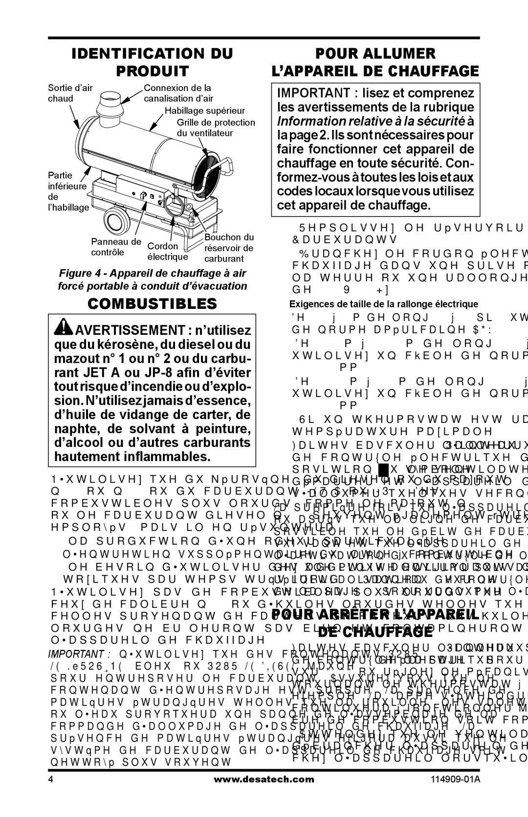 Desa 280-IF, 160-IF owner manual Pour Allumer ’APPAREIL DE Chauffage, Pour Arrêter L’APPAREIL DE Chauffage 