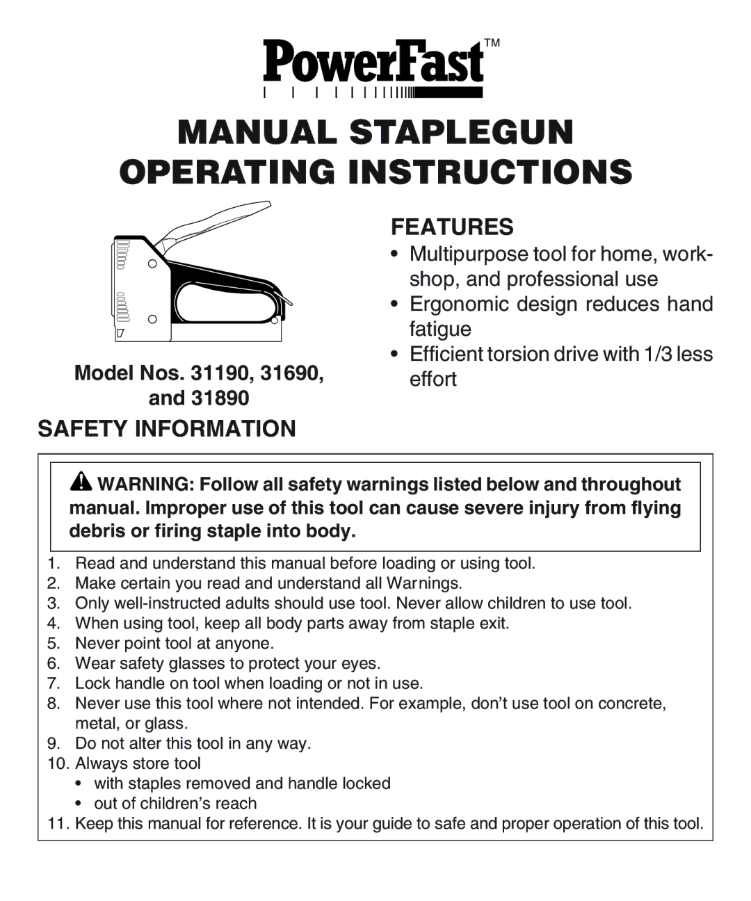 Desa 31690, 31190, 31890 operating instructions Features, Safety Information 