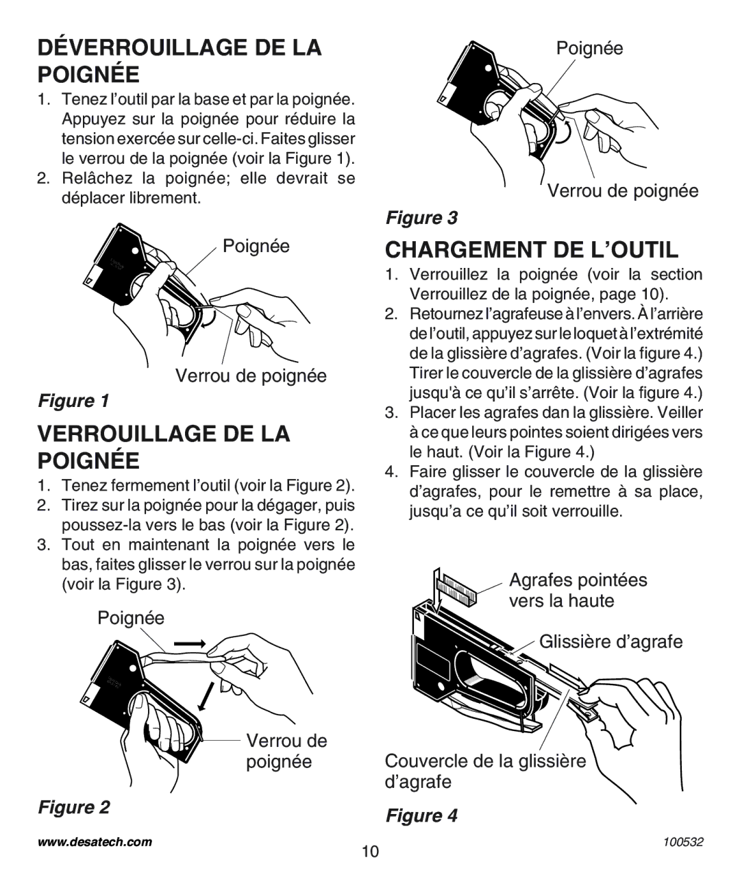 Desa 31690, 31190, 31890 Déverrouillage DE LA Poignée, Verrouillage DE LA Poignée, Chargement DE L’OUTIL 