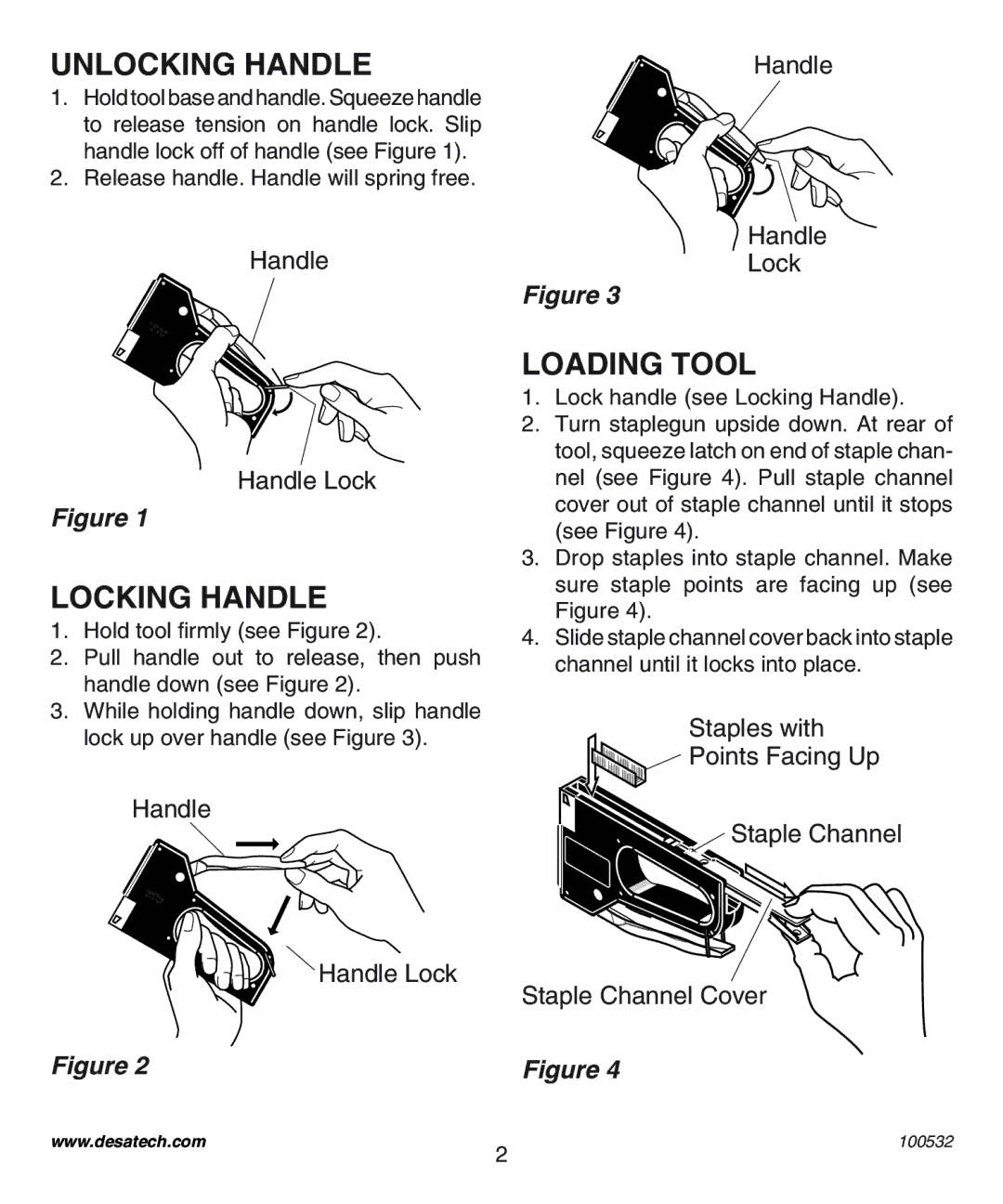 Desa 31890, 31190, 31690 operating instructions Unlocking Handle, Locking Handle, Loading Tool 