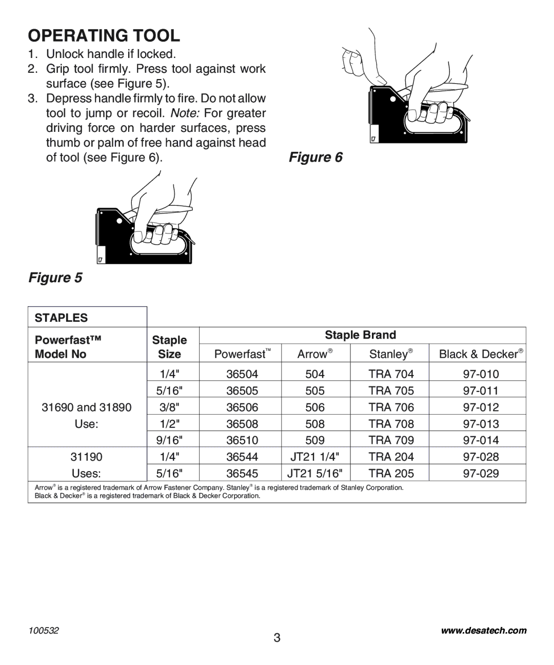 Desa 31190, 31690, 31890 operating instructions Operating Tool, Tool see Figure 