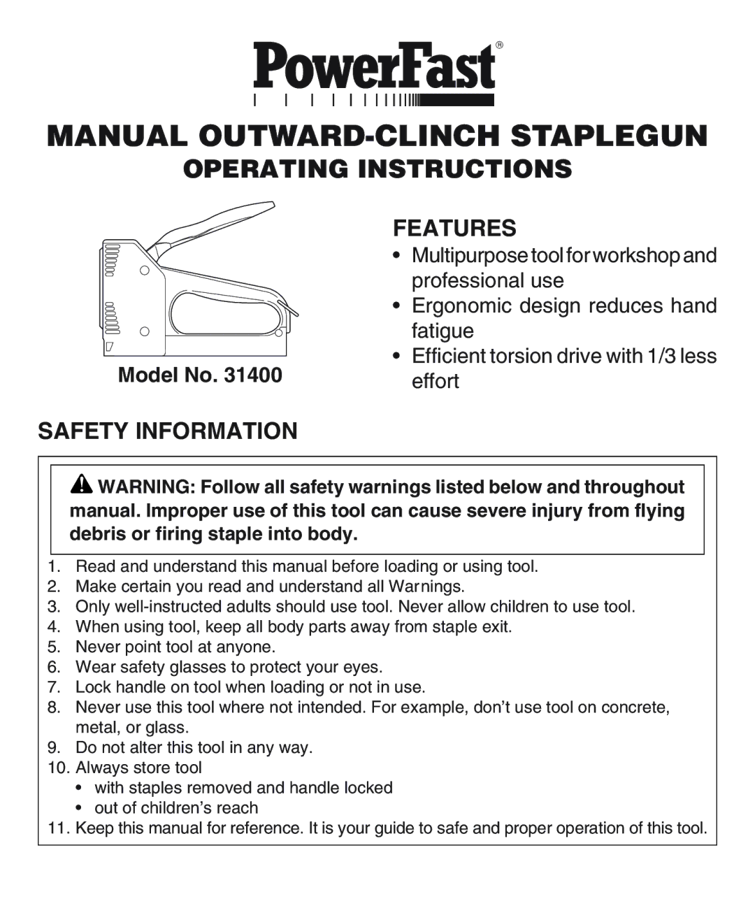 Desa 31400 operating instructions Features, Safety Information 