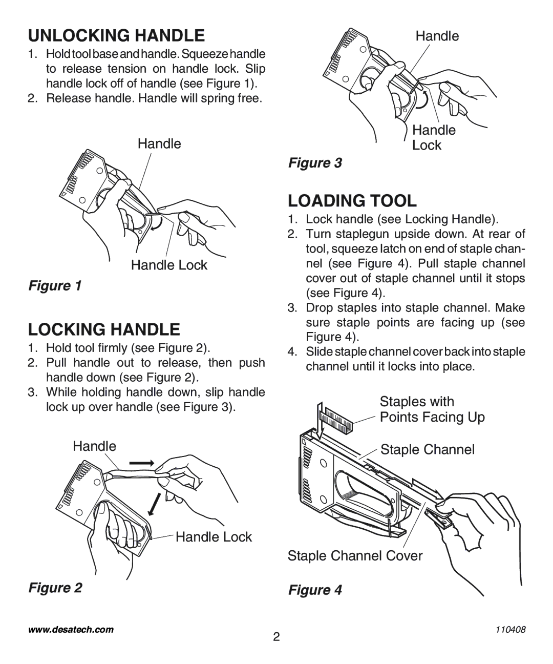 Desa 31400 operating instructions Unlocking Handle, Locking Handle, Loading Tool 