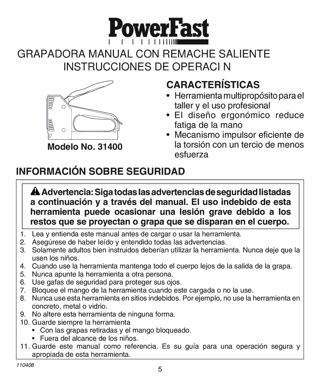 Desa 31400 operating instructions Características, Información Sobre Seguridad 