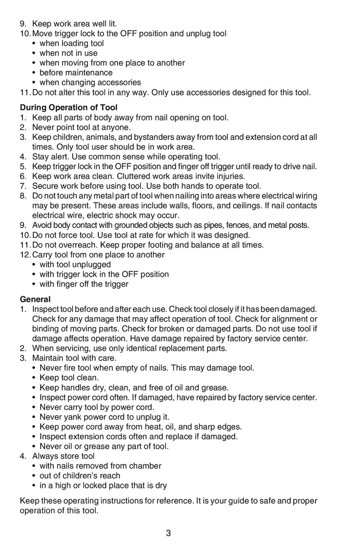 Desa 32003 operating instructions During Operation of Tool 