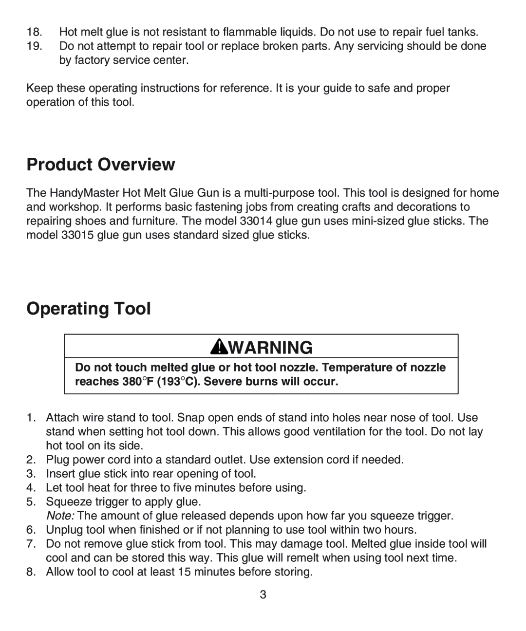 Desa 33014, 33015 operating instructions Product Overview, Operating Tool 