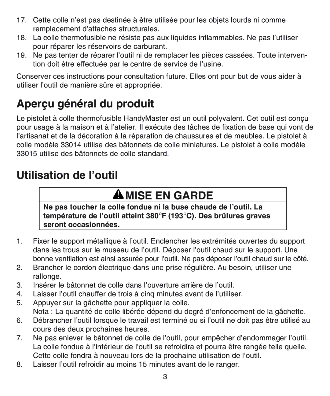 Desa 33014, 33015 operating instructions Aperçu général du produit, Utilisation de l’outil 