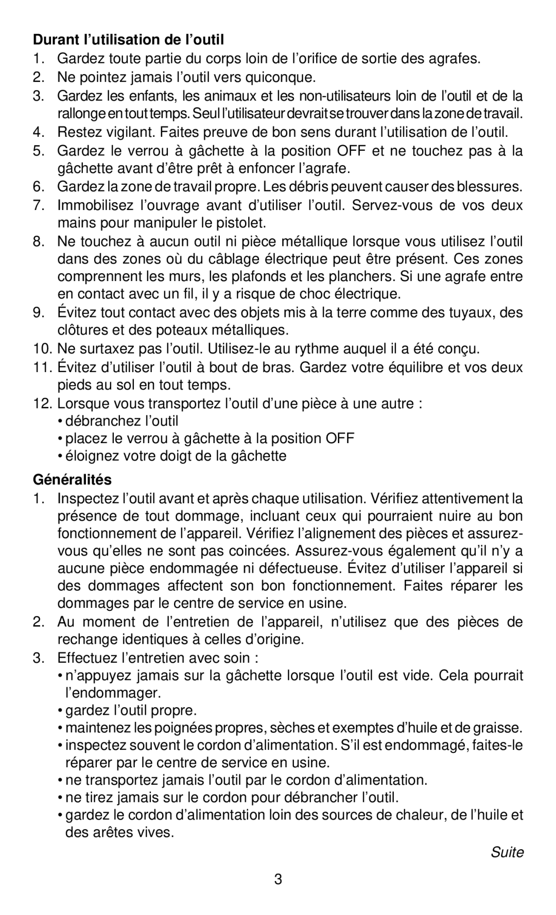 Desa 34310 operating instructions Durant l’utilisation de l’outil, Généralités 