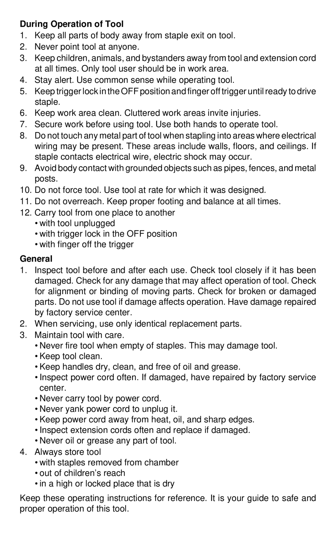 Desa 34310 operating instructions During Operation of Tool, General 