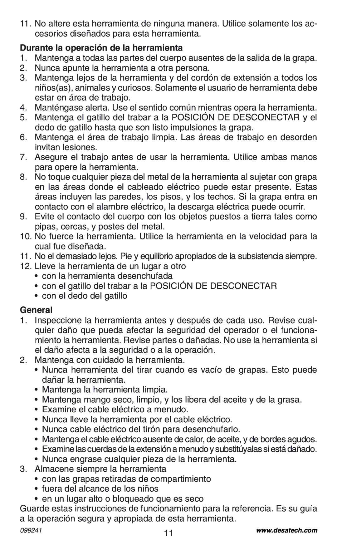 Desa 34392 operating instructions Durante la operación de la herramienta, General 