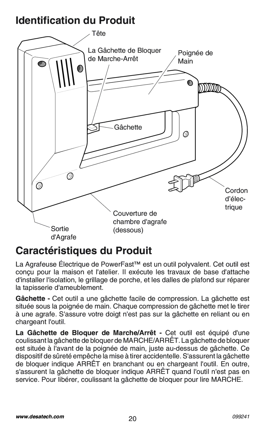 Desa 34392 operating instructions Identification du Produit, Caractéristiques du Produit 