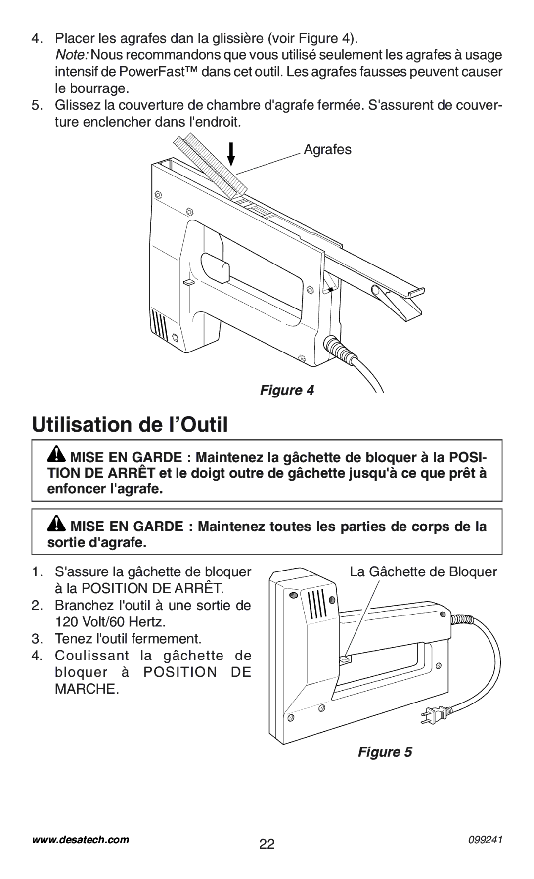 Desa 34392 operating instructions Utilisation de l’Outil, Position Marche 