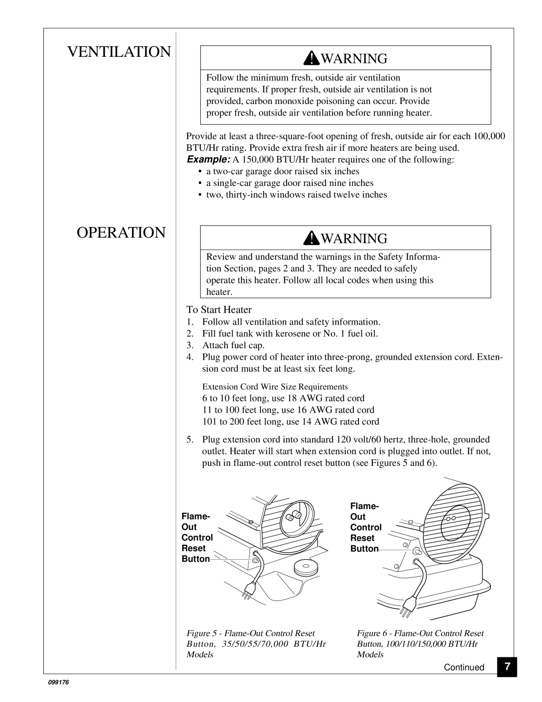 Desa 150, 35, 110, 000 BTU/Hr ARL, 000 50, 000 55, 000 70, 100 owner manual Ventilation Operation, To Start Heater 